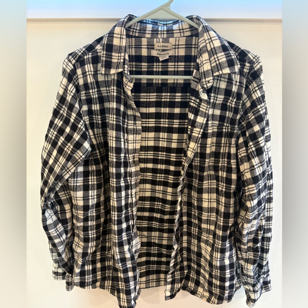 L.L. Bean Black and White Plaid Flannel